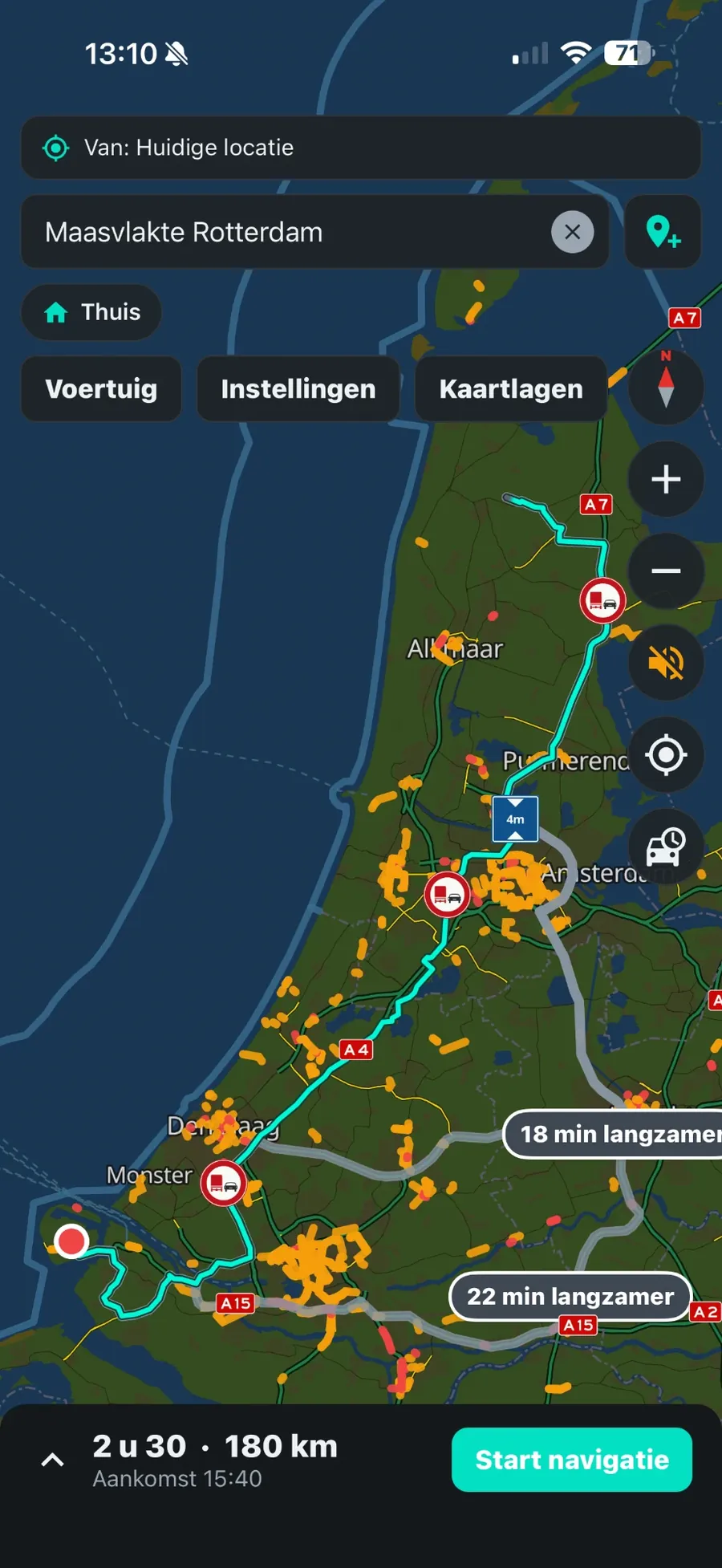 De hele route